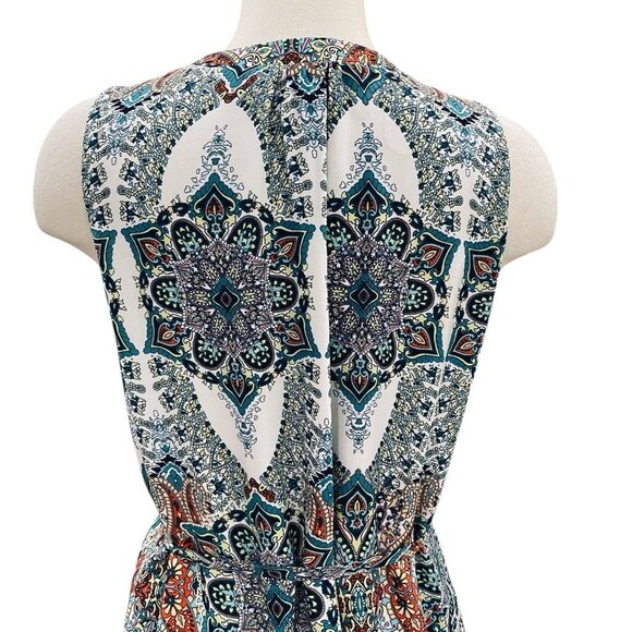 ReneeC Boho Sleeveless Mini Dress V Neck Tie Waist Made In USA Festival Hippie - Picture 9 of 11